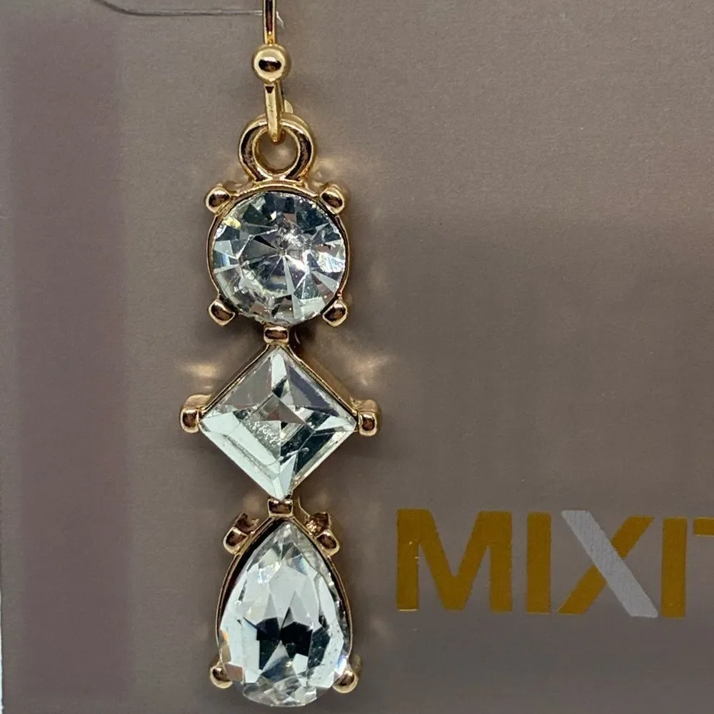 3For$20 MIXIT Gold Crystal Drop Earrings for Sensitive Ears